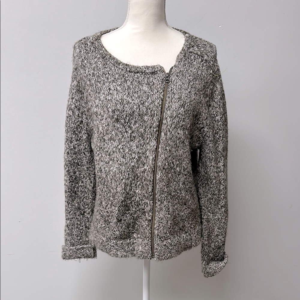 Marle Knit Cardigan Zip Sweater Brown Large Front asymmetrical zip closure